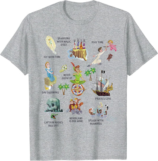 Disney Peter Pan Group Icon Poster , Men, Heather Grey, Large