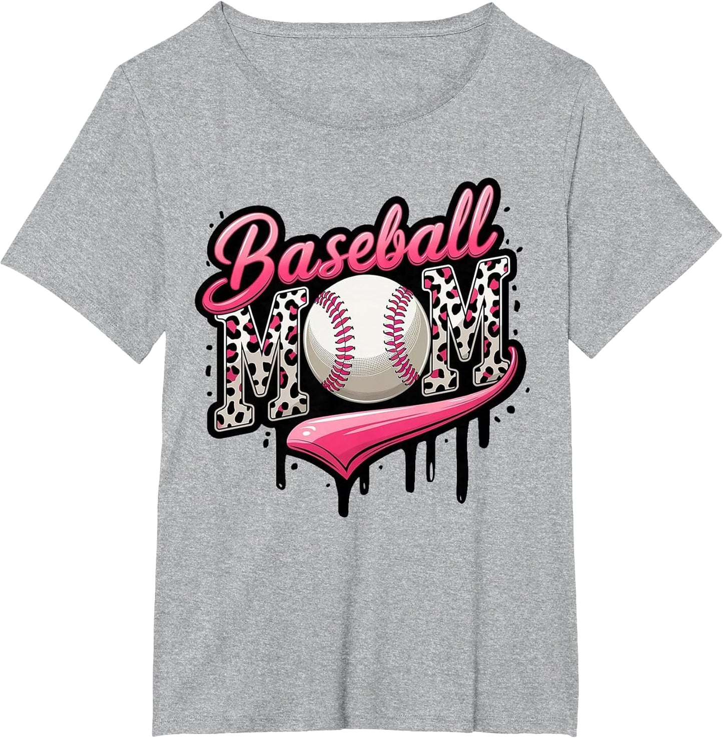 Baseball Mom Pink Leopard Ice Cream Drip Mother's Day Funny