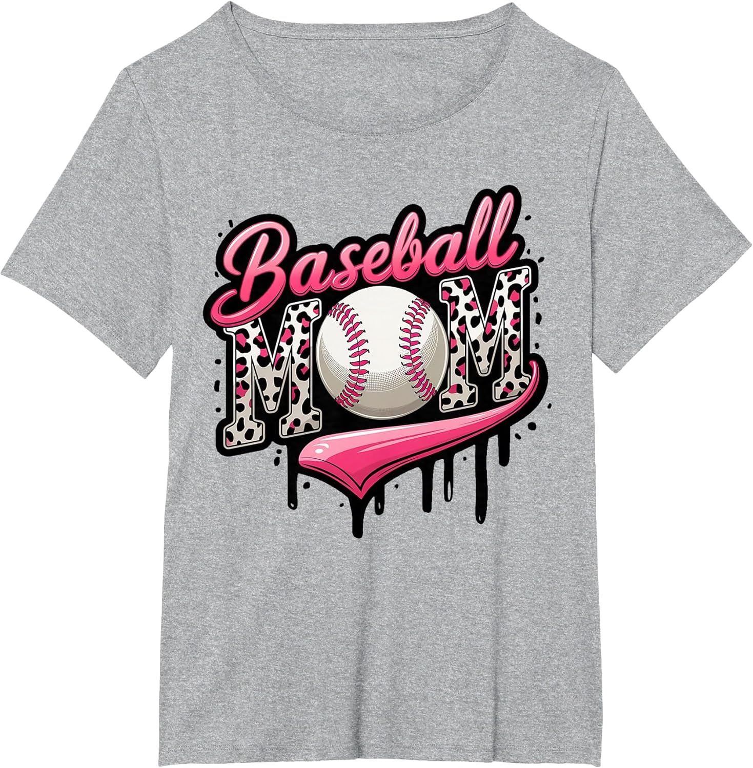 Baseball Mom Pink Leopard Ice Cream Drip Mother's Day Funny
