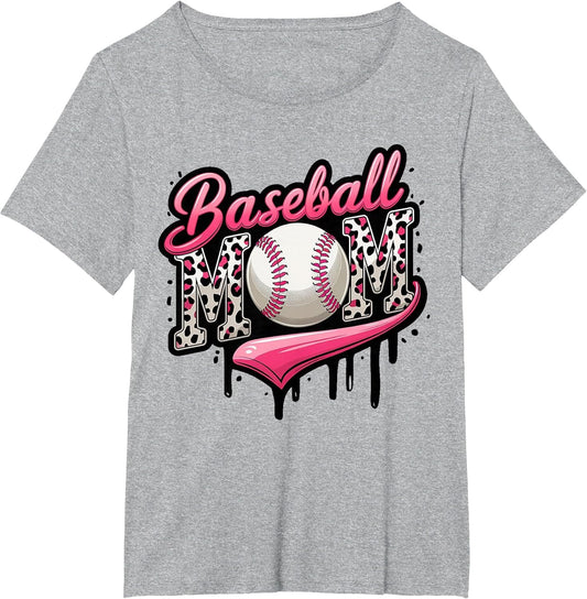Baseball Mom Pink Leopard Ice Cream Drip Mother's Day Funny