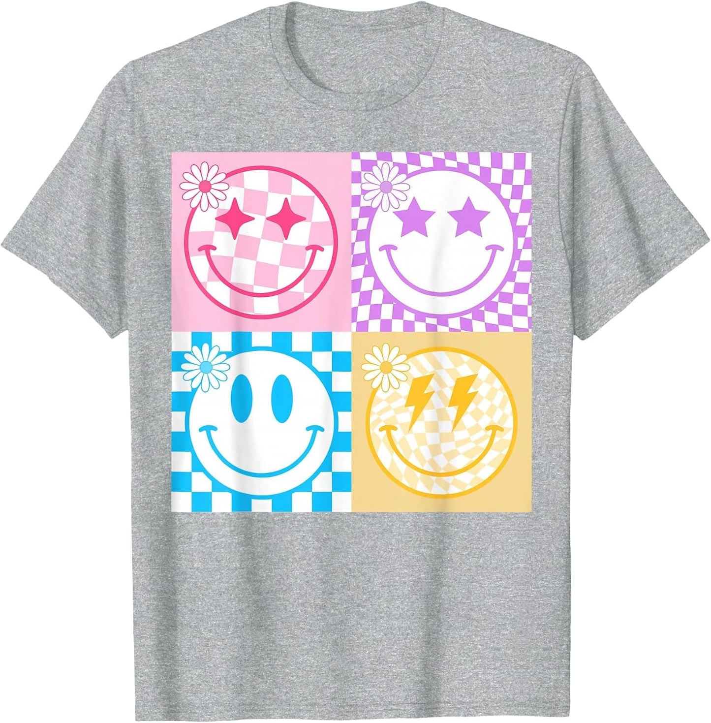 Retro Happy Face Shirt Checkered Pattern Smile Face Trendy