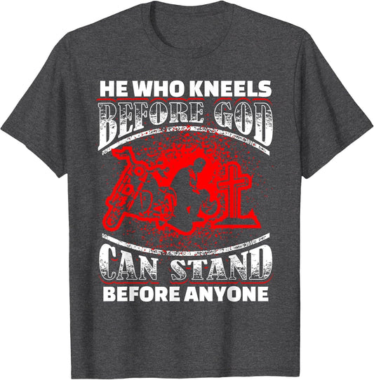 Biker Motorcycle Kneeling Before God Prayer Cross Bike