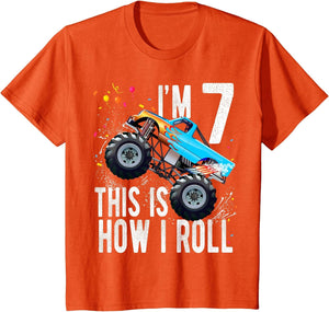 Kids 7 Year Old Shirt 7th Birthday Boy Monster Truck Car