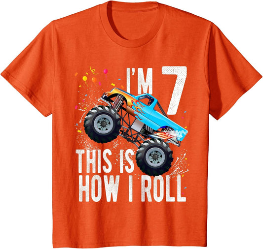 Kids 7 Year Old Shirt 7th Birthday Boy Monster Truck Car