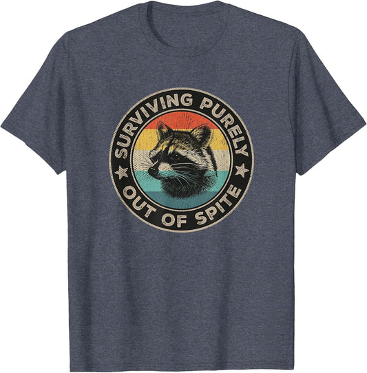 Surviving Purely Out of Spite Funny Quote Retro Raccoon