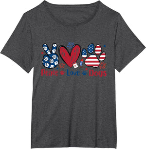 Peace Love Dog Cute Dog Paw Print American Flag 4th of July