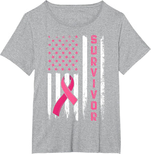 Survivor Breast Cancer Awareness Pink Ribbon US Flag