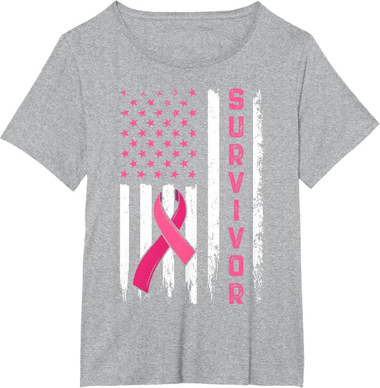 Survivor Breast Cancer Awareness Pink Ribbon US Flag