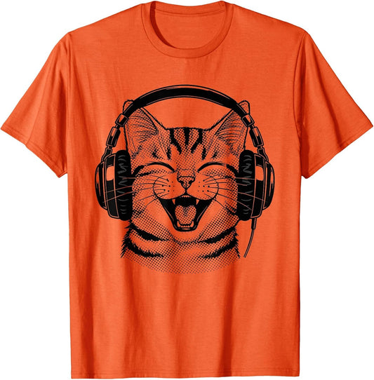 Cute Headphones Cat Funny Silly Music Cat Lover