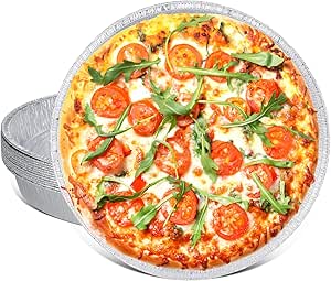 12 Inch Aluminum Pizza Pans, Disposable Round Foil Pizza Pan Trays, Oven & Freezer Safe Disposable Pizza Pan for Baking, Serving, Catering & Parties （25 Pack）