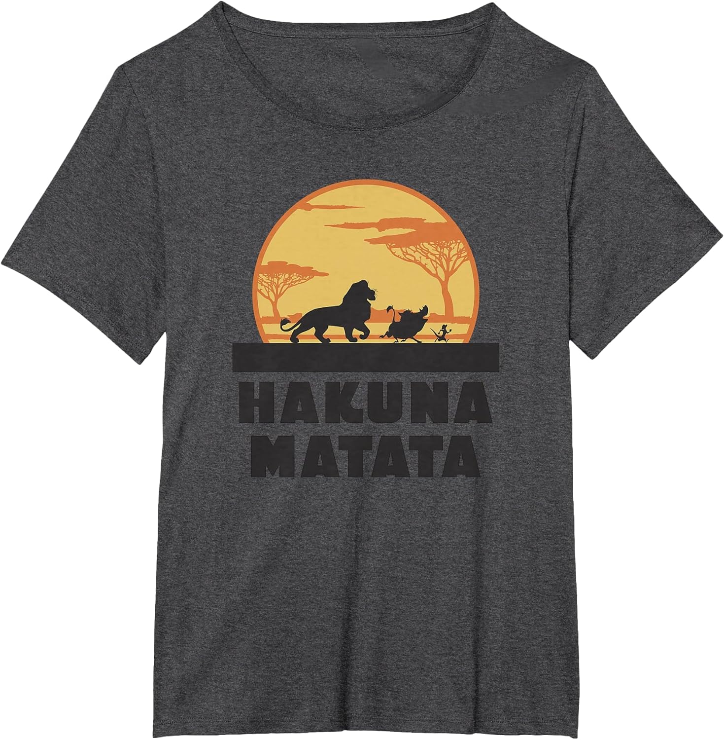 Disney The Lion King Hakuna Matata Crew Sideview Silhouettes , Women's Plus, Dark Heather Grey, 4X
