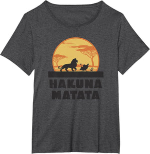 Disney The Lion King Hakuna Matata Crew Sideview Silhouettes , Women's Plus, Dark Heather Grey, 4X