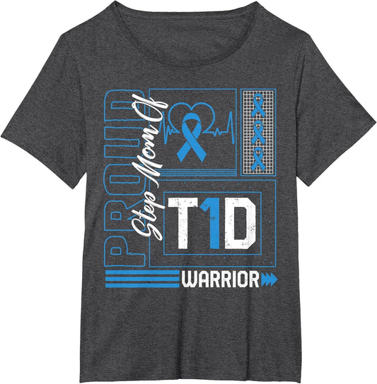 Proud Step Mom of T1D Warrior Ribbon Diabetes Awareness Type
