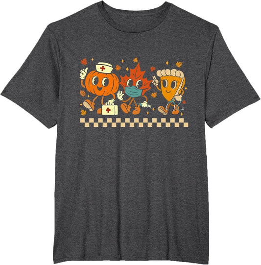 Retro Nurse Thanksgiving Pumpkin Pie Leaves Thankful Nurse