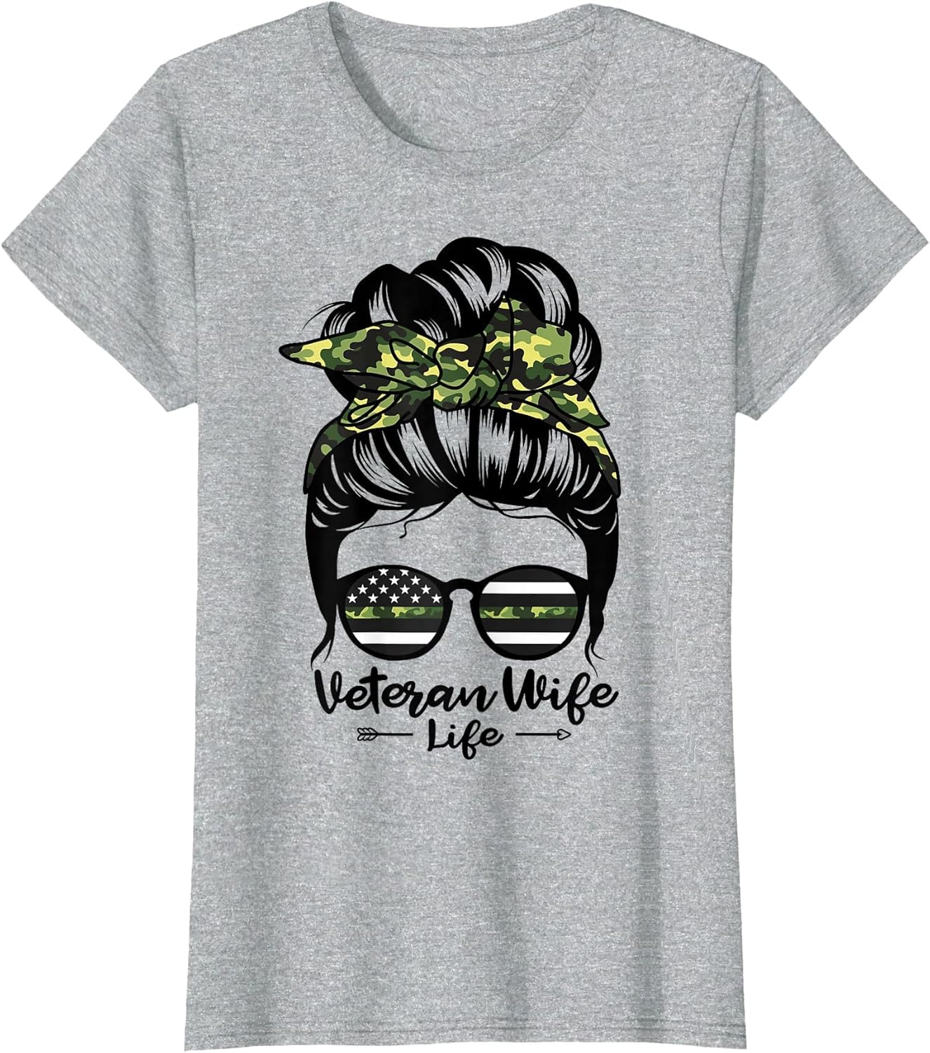 Veteran Wife Life Messy Bun Hair Funny Veteran Wife