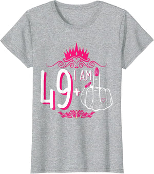 I Am 49 Plus 1 Middle Finger Pink Crown Women 50th Birthday