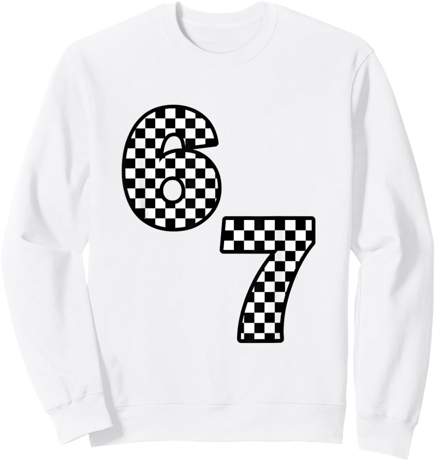 Funny Six Seven Hand 6 7 Meme Gen Alpha Slang Checkerboard Sweatshirt - Sweatshirt | White