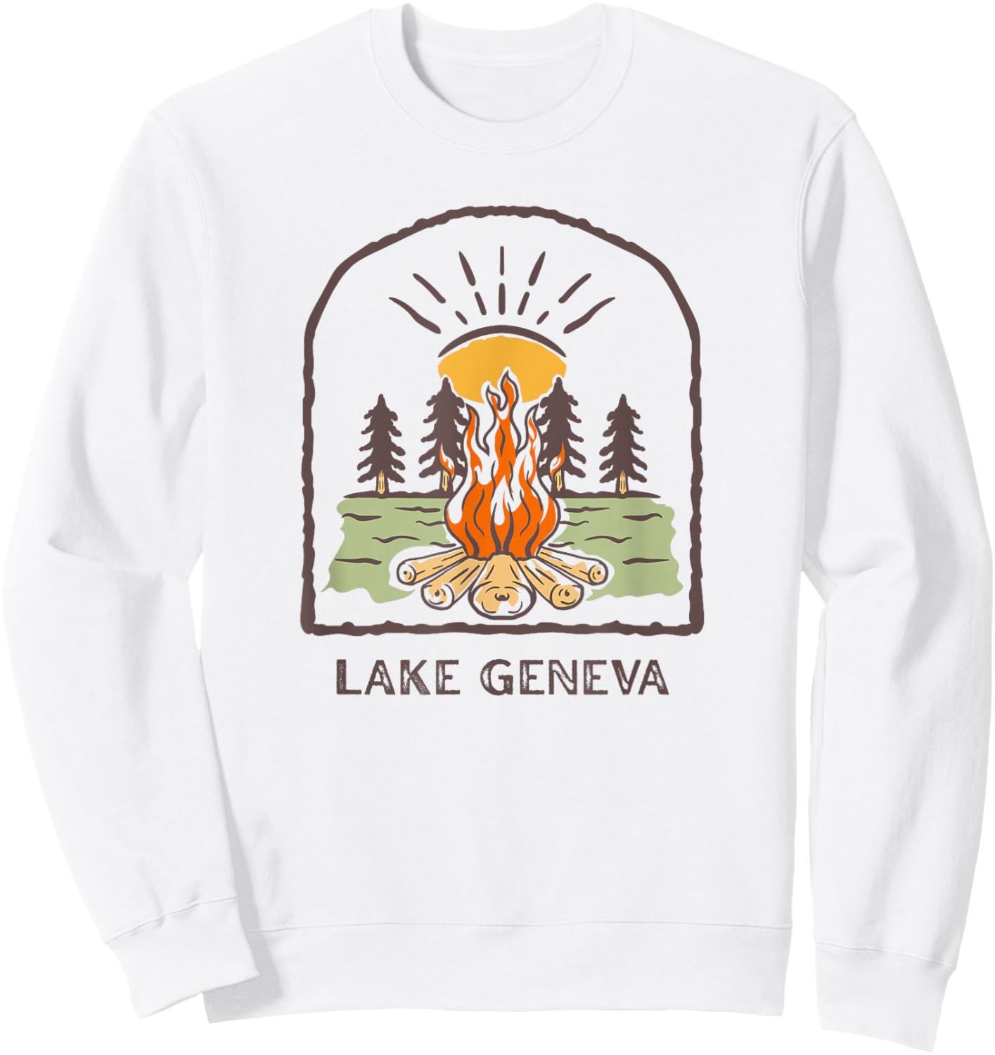 Lake Geneva Wisconsin Retro Campfire Camping UpNorth Midwest Sweatshirt - Sweatshirt | White