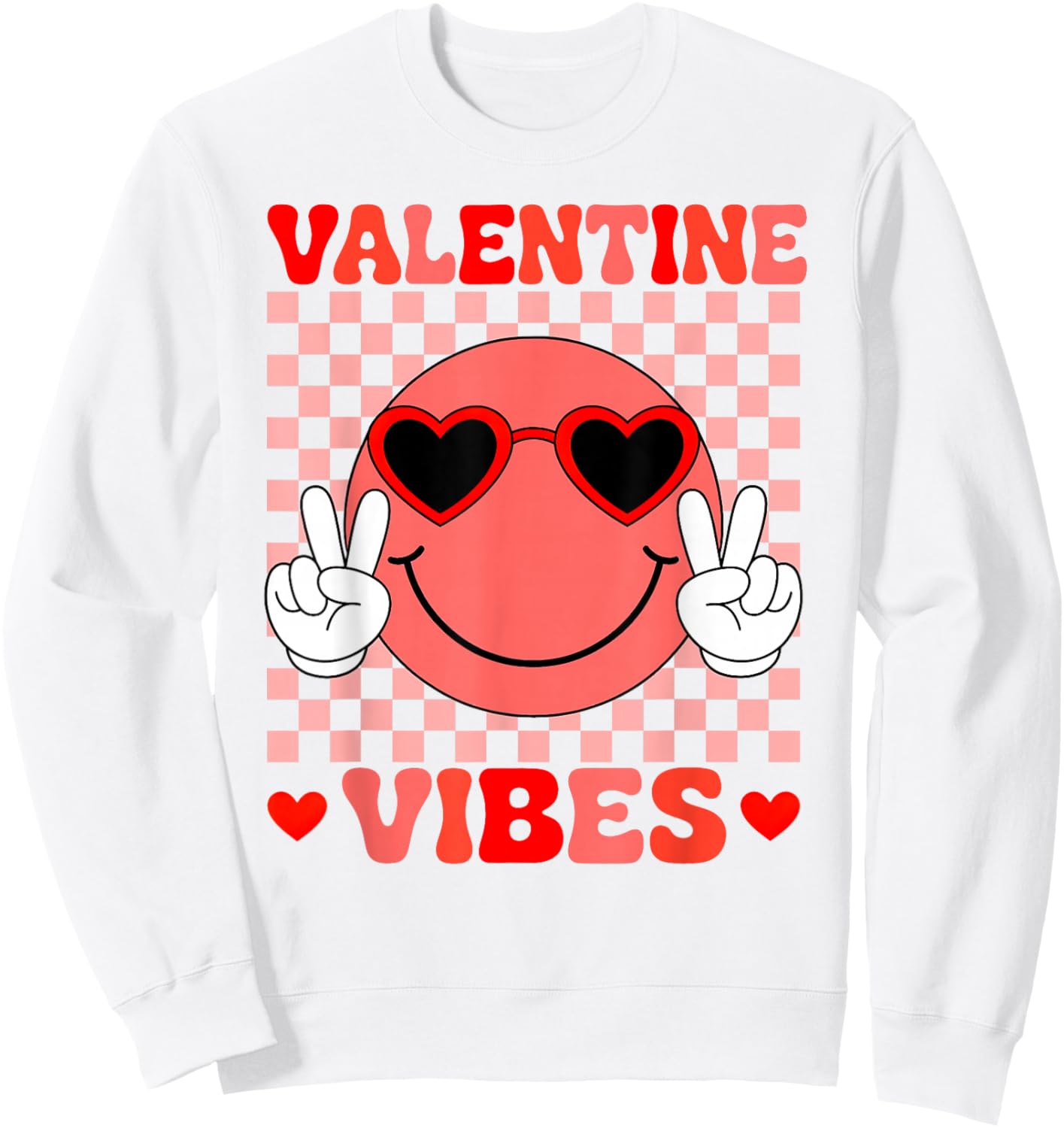 Groovy Valentine Vibes Smile Face Valentines Day Girls Women Sweatshirt - Sweatshirt | White
