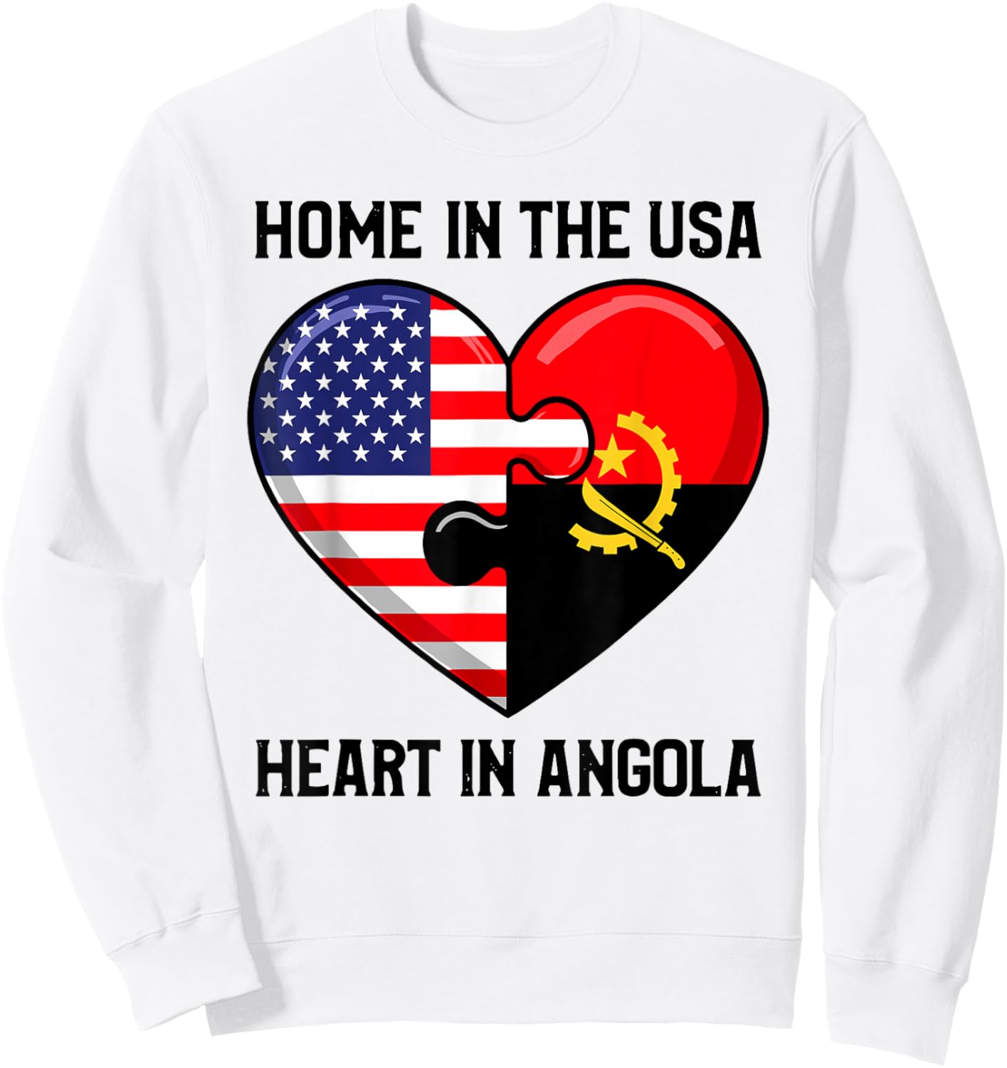Home in The USA Heart in Angola Flag Love Sweatshirt - Sweatshirt | White