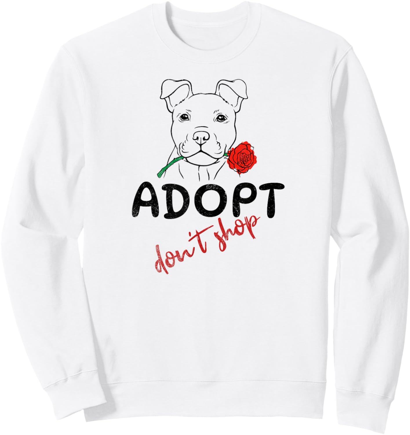 Retro Adopt Don't Shop, Cute Puppy with Rose, Cute Dog Sweatshirt - Sweatshirt | White