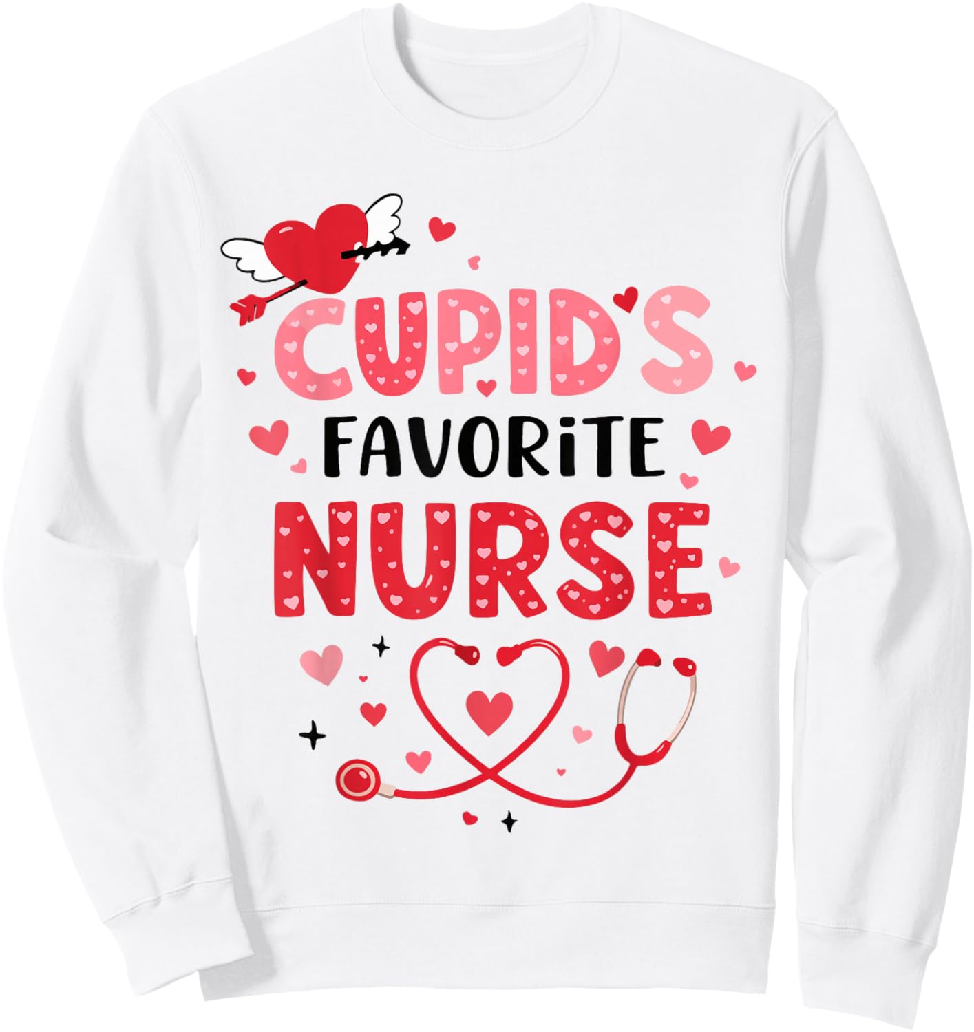 Valentine Cupid’s Favorite Nurse ER Heart Girl Women Men Sweatshirt - Sweatshirt | White
