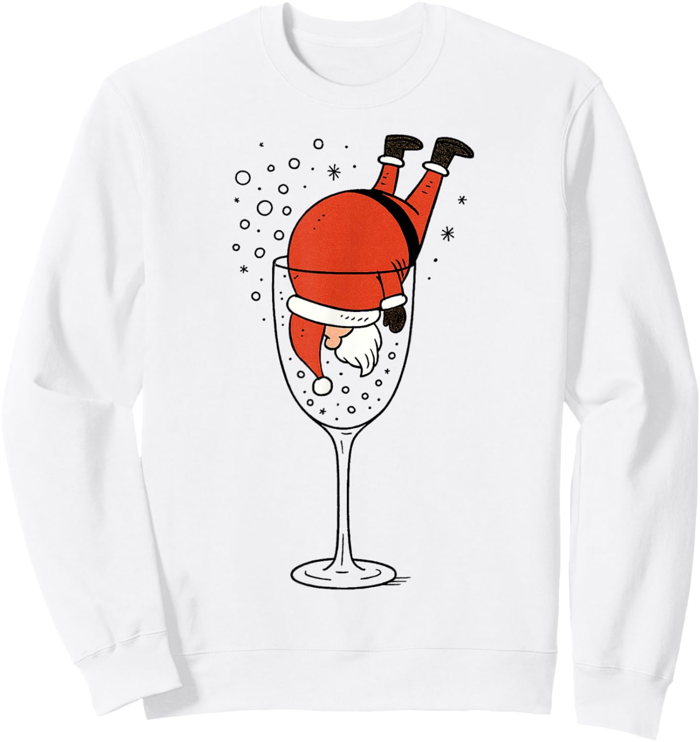 Funny Drunk Santa in Wine Glass Christmas Drinking Party Sweatshirt - Sweatshirt | White