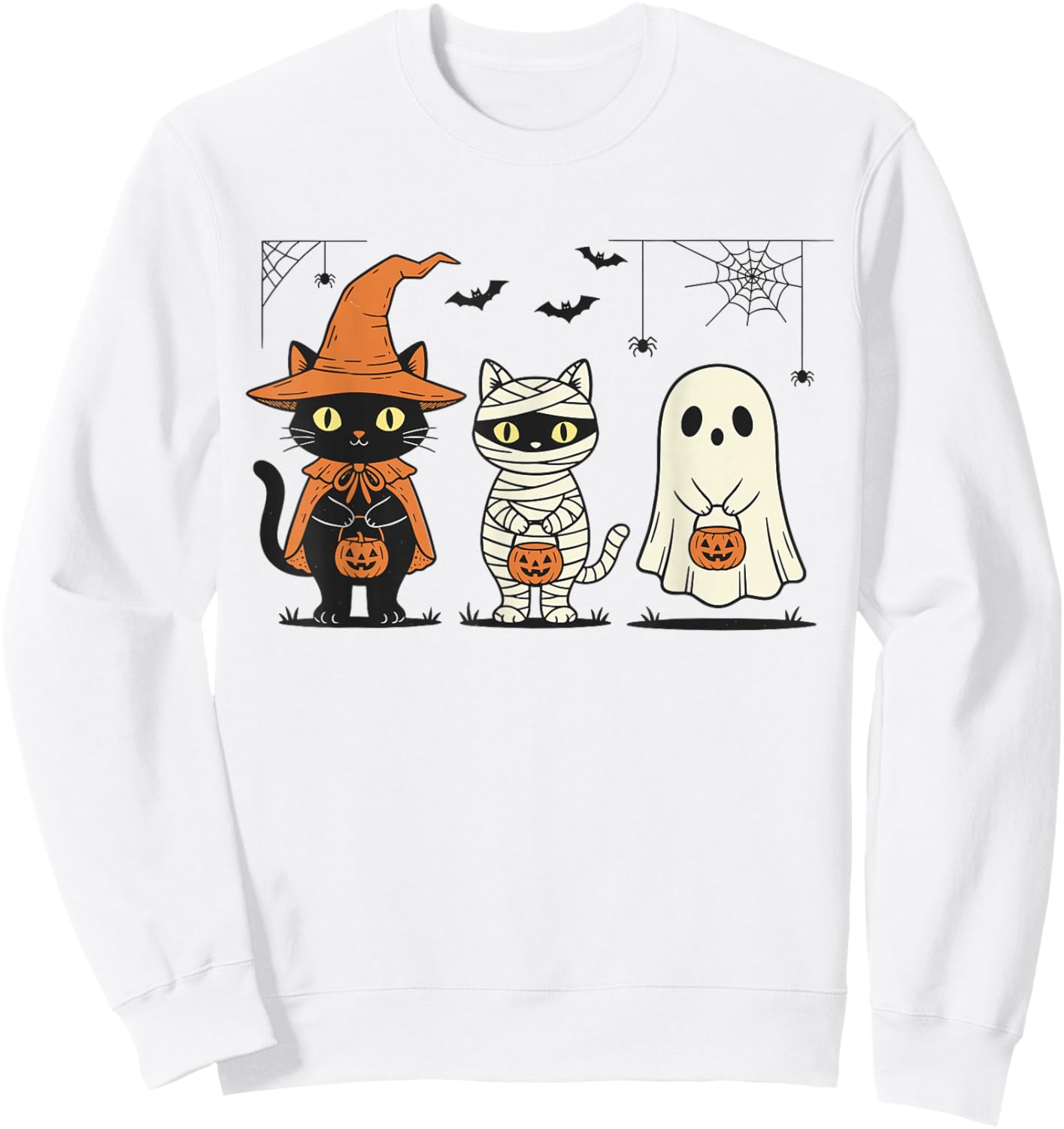 Halloween Black Cat Witch Ghost Pumpkin Women Men Kids Sweatshirt - Sweatshirt | White