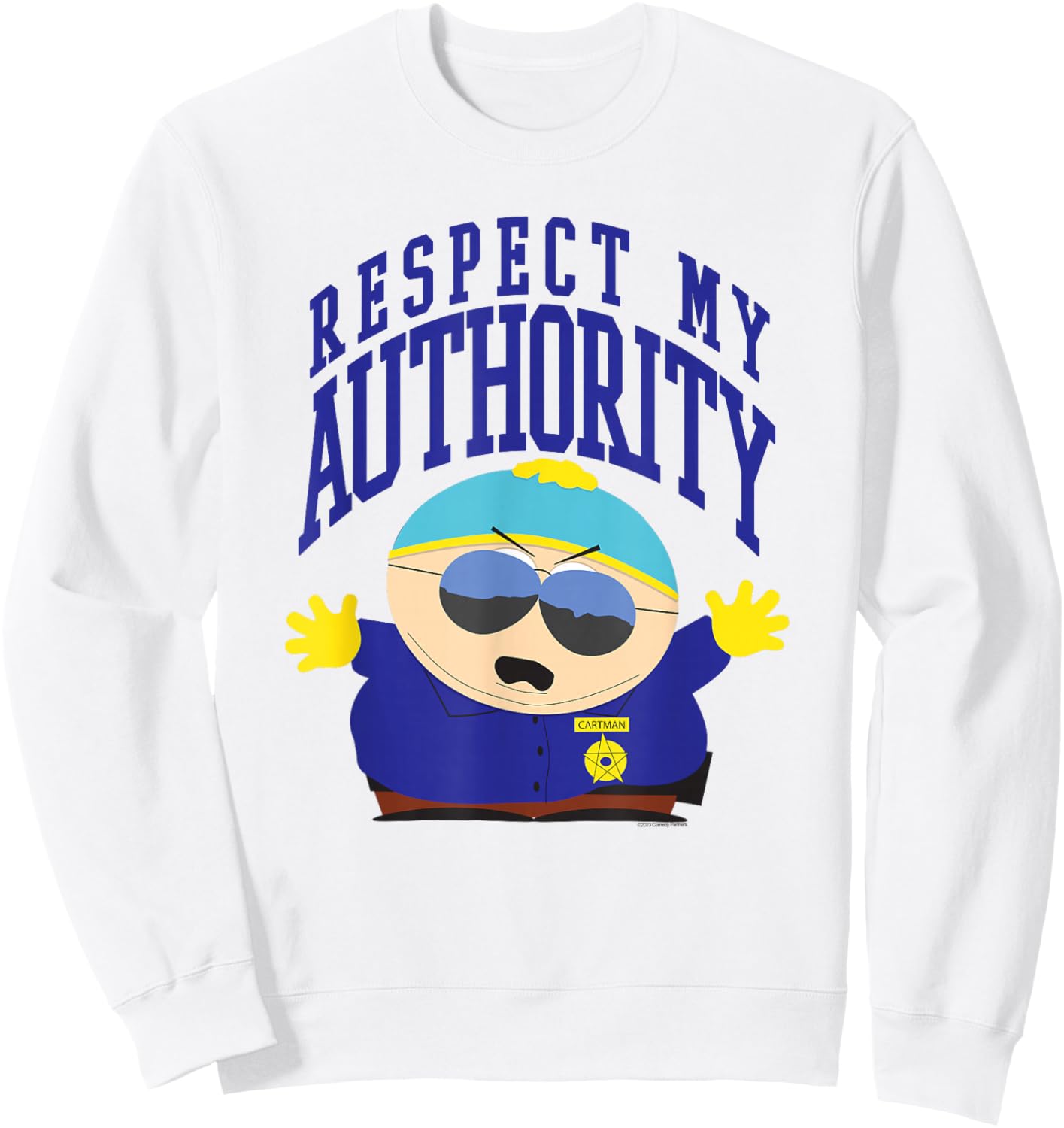 South Park Respect My Authority Deputy Cartman Cartoon Sweatshirt - Sweatshirt | White