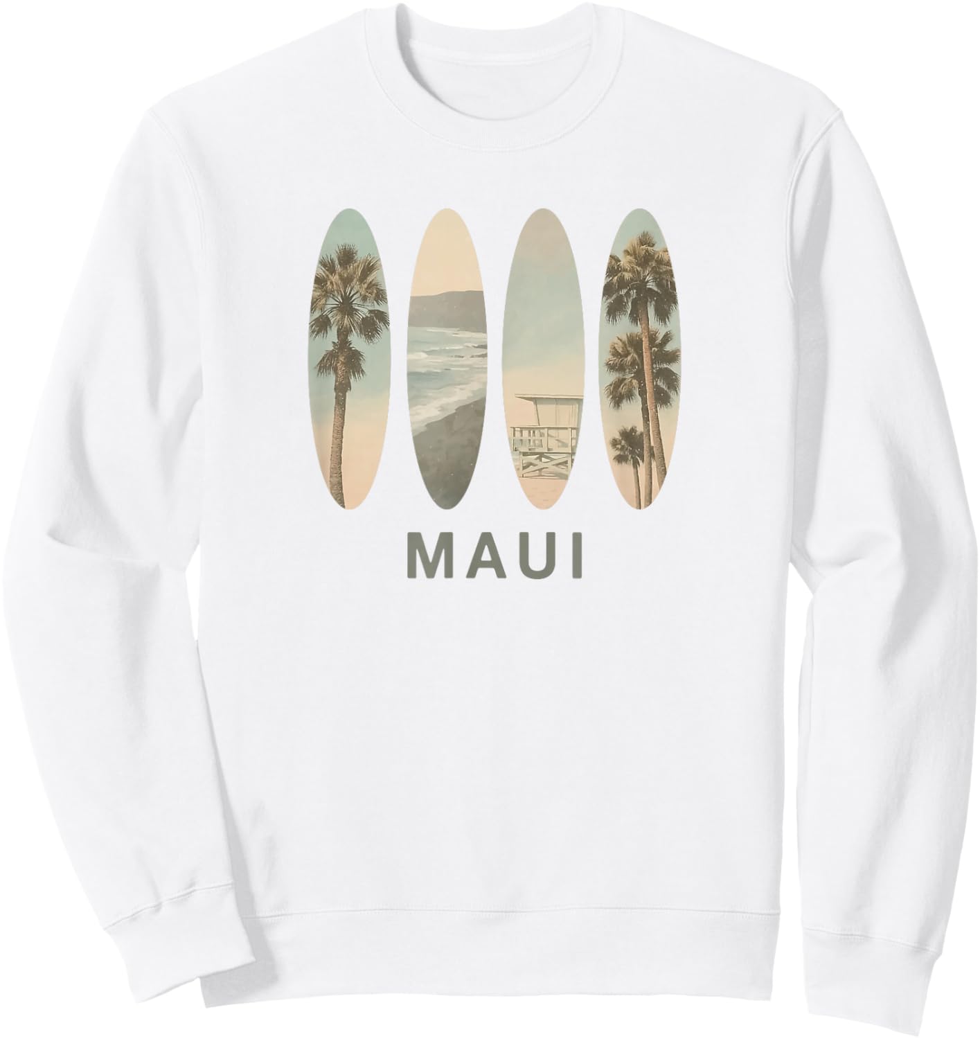 Maui Hawaii Retro Surfboard Graphic Sweatshirt - Sweatshirt | White