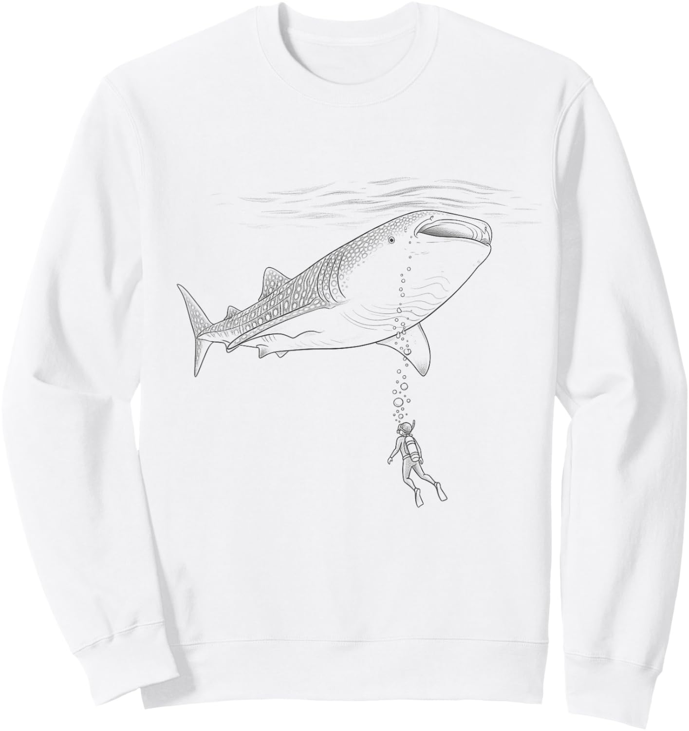 Vintage Whale Shark Diving Drawing Art Design Sweatshirt - Sweatshirt | White