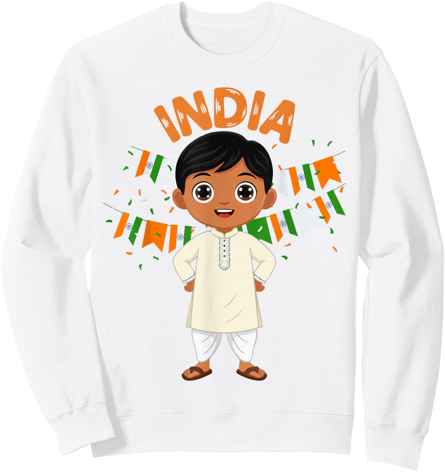 India Indian Boy Traditional Outfit Wear Flag Heritage Sweatshirt - Sweatshirt | White