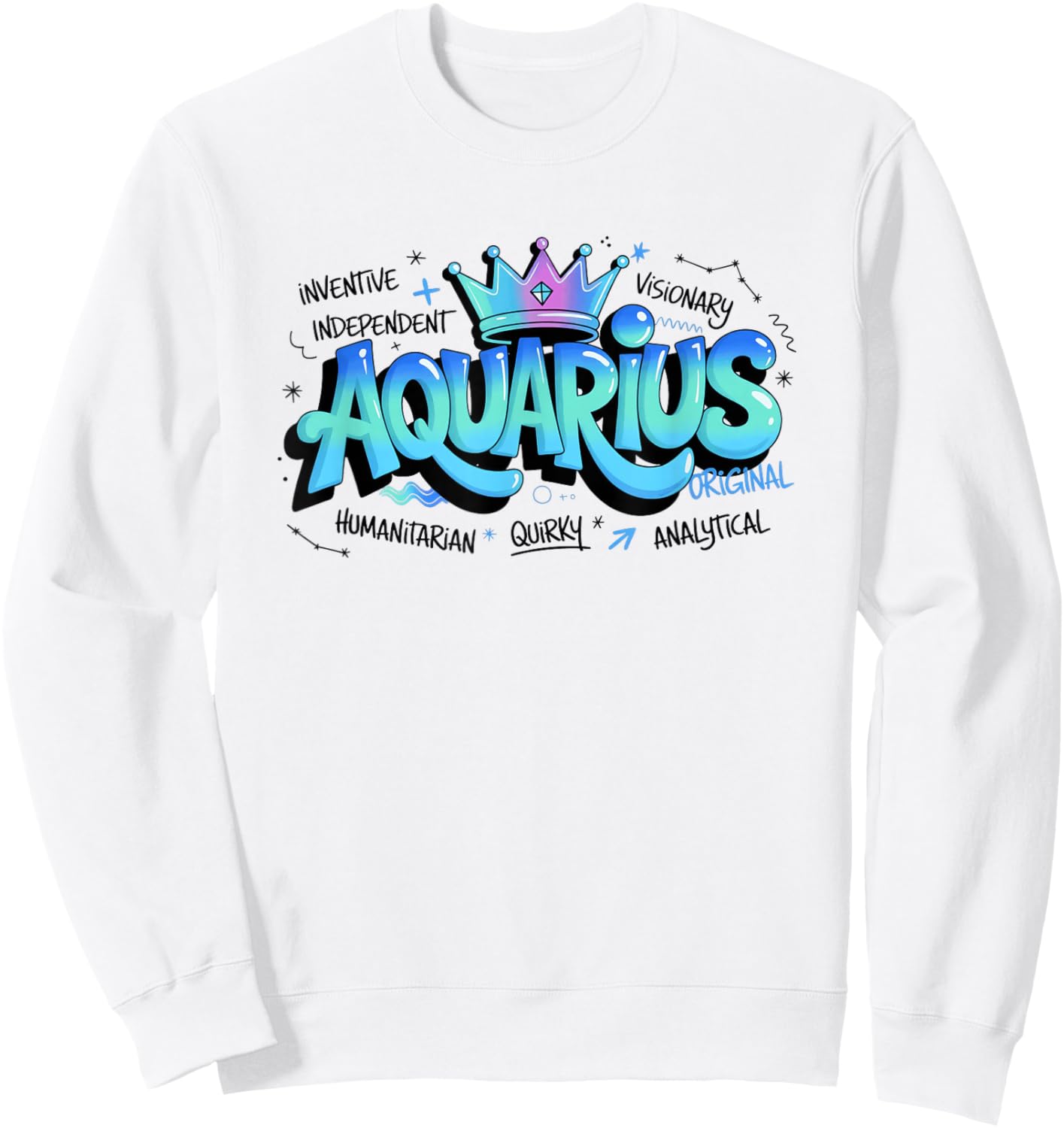 Colorful Aquarius Zodiac Typography Sign Quirky Design Sweatshirt - Sweatshirt | White