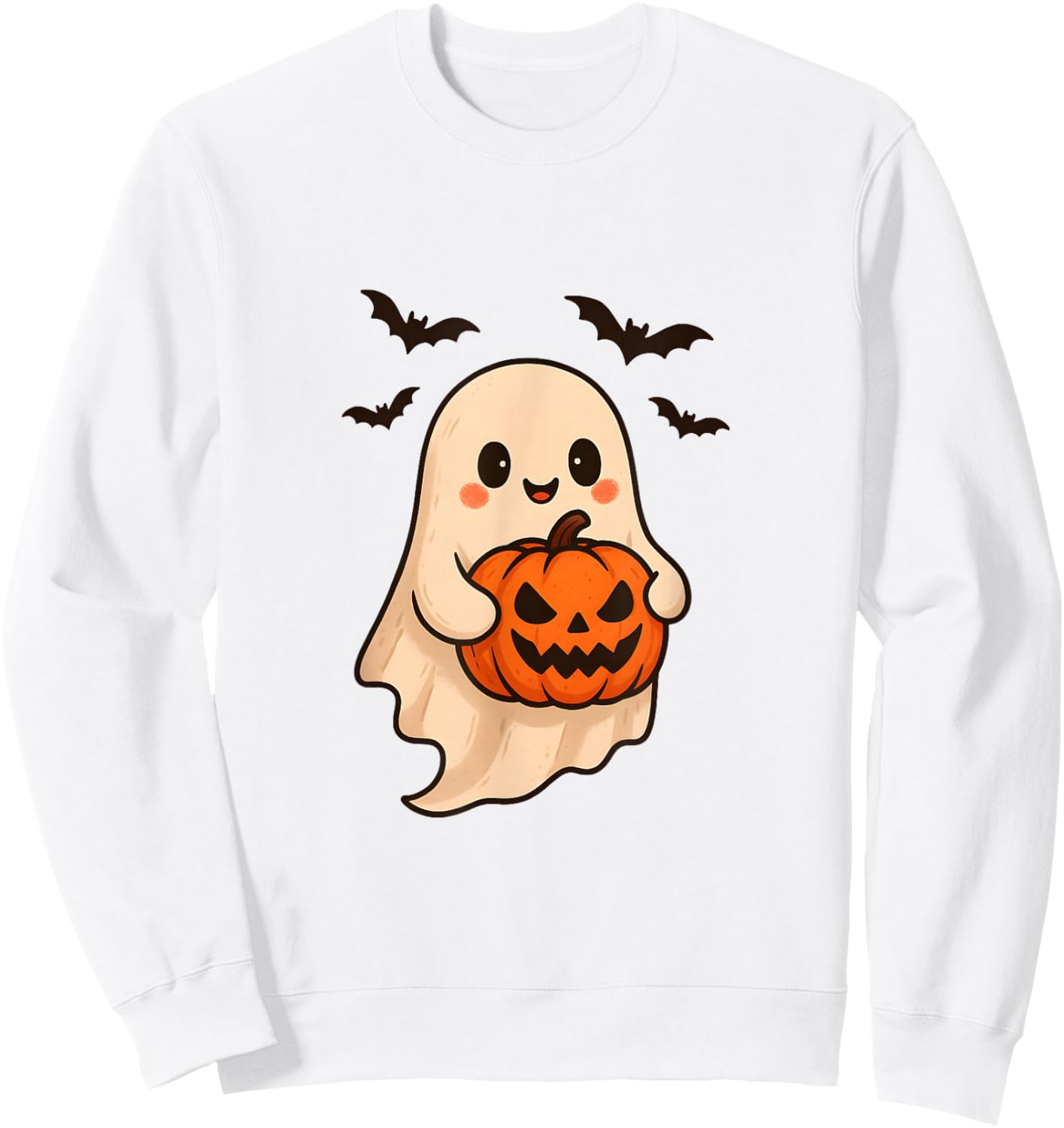 Cute Ghost with Pumpkin for Halloween Costume Party Spooky Sweatshirt - Sweatshirt | White
