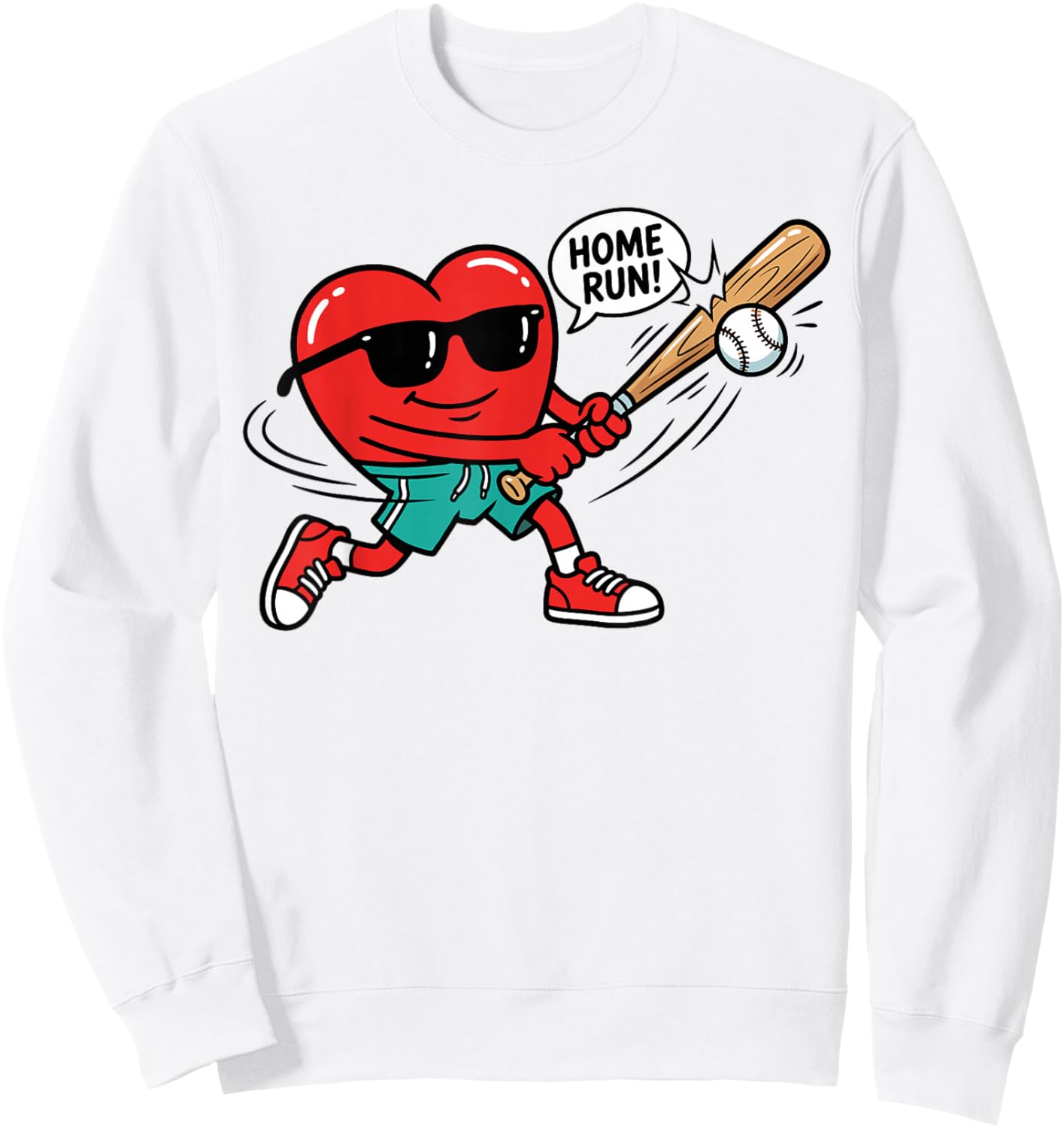 Heart Valentines Day Baseball Men Boys Kids Teens Sweatshirt - Sweatshirt | White