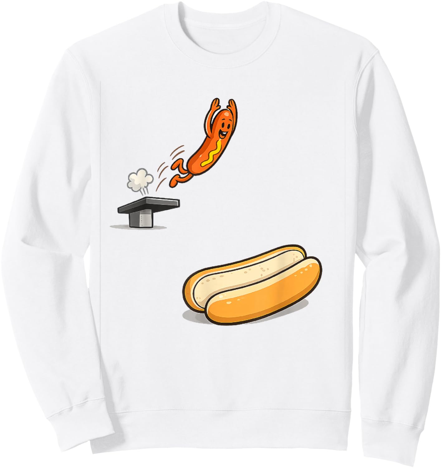 Funny Hot Dog Diving Into Bun Cartoon Food Humor Sweatshirt - Sweatshirt | White