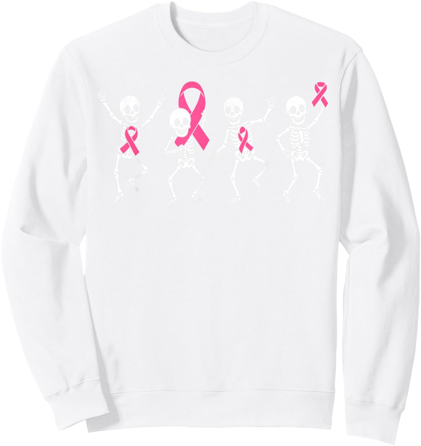Pink Ribbon Breast Cancer Awareness Skeleton Boys Men Kids Sweatshirt - Sweatshirt | White
