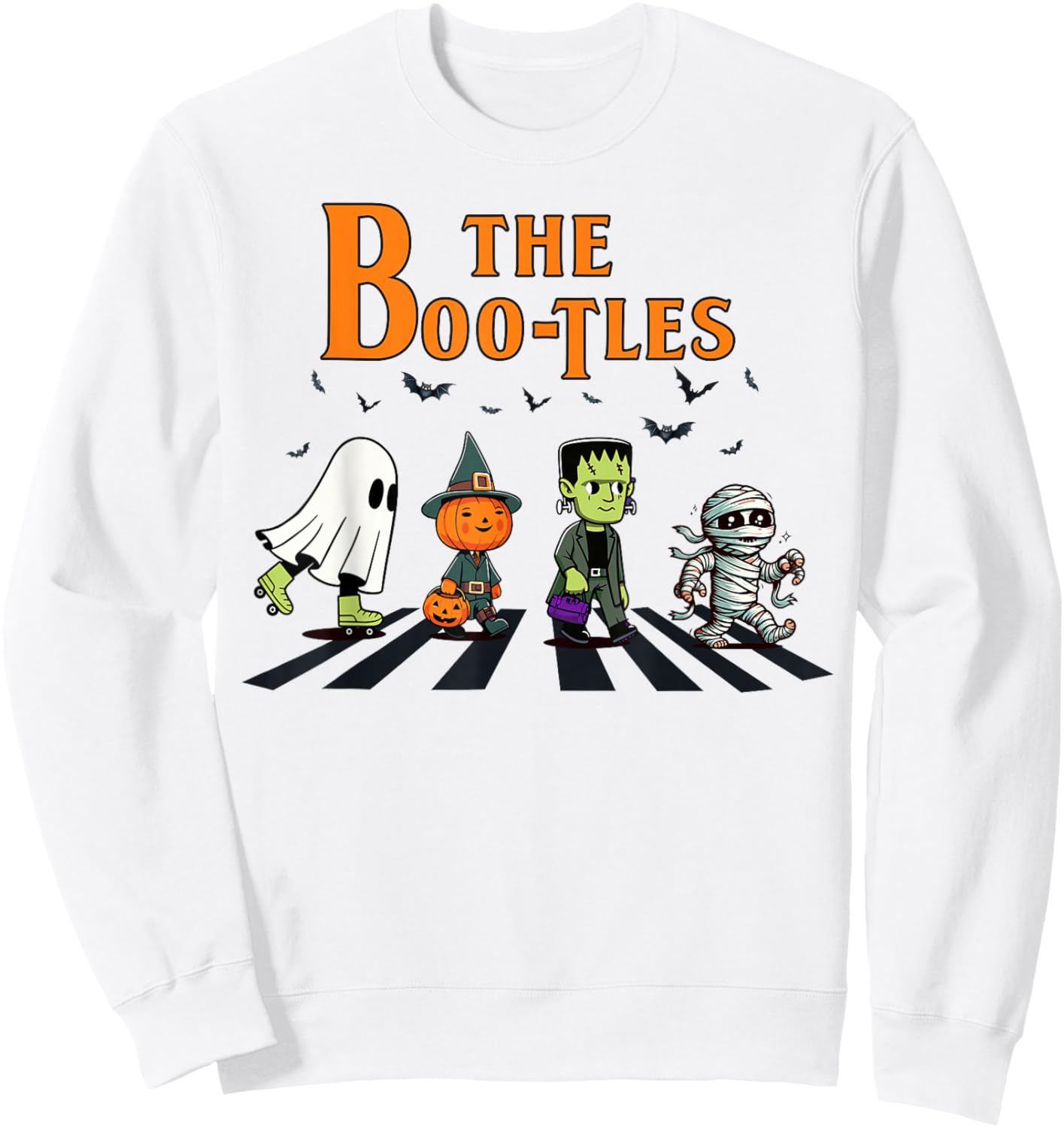 The Boo-Tles Halloween Pumpkin Mummy Ghost Frankenstein Sweatshirt - Sweatshirt | White