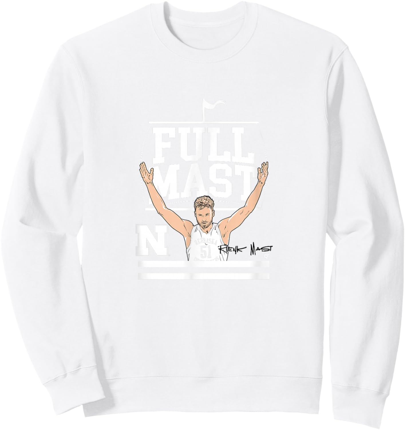 Rienk Mast - Full Mast - Nebraska Cornhuskers Basketball Sweatshirt - Sweatshirt | White