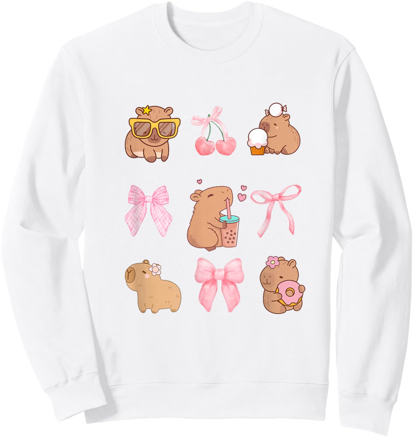 Cute Coquette Bow Capybara Pajamas Pjs Clothes Girls Sweatshirt - Sweatshirt | White
