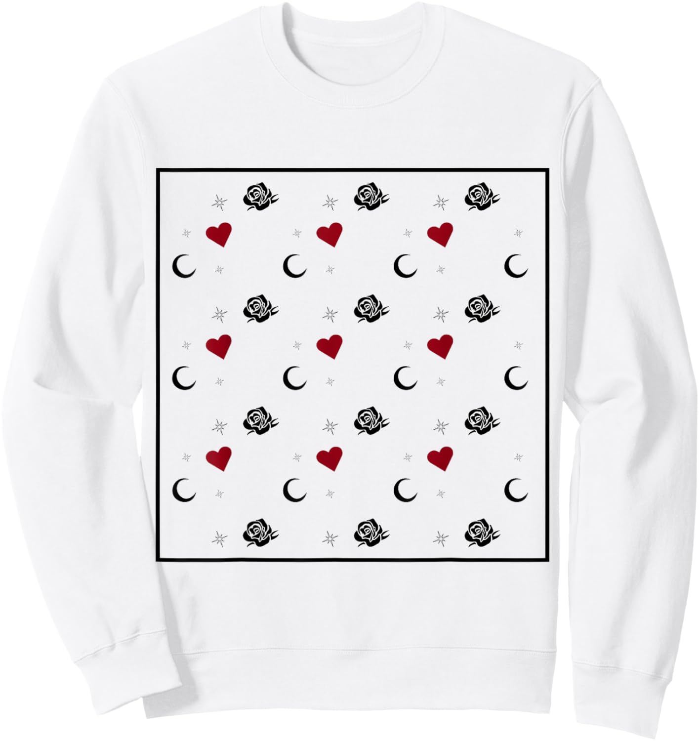Roses, Hearts, and Moons Sweatshirt - Sweatshirt | White