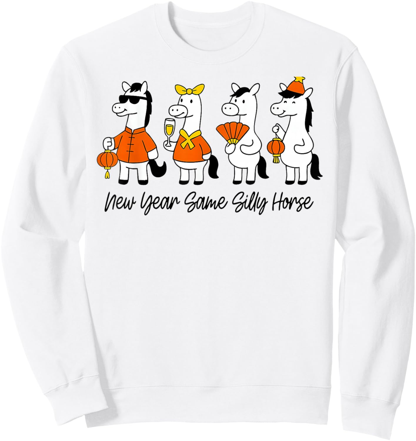 Humorous Silly Horse Lunar New Year Chinese Celebration Sweatshirt - Sweatshirt | White