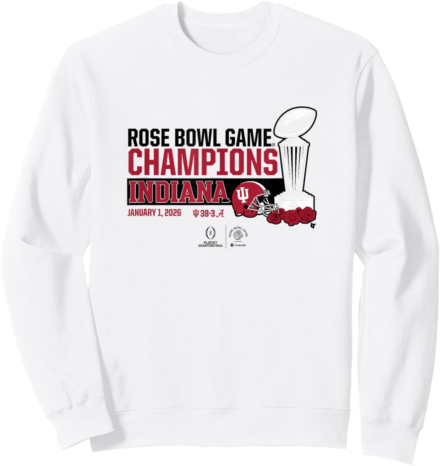 Indiana 2025-26 College Football Playoff Rose Bowl Trophy Sweatshirt - Sweatshirt | White