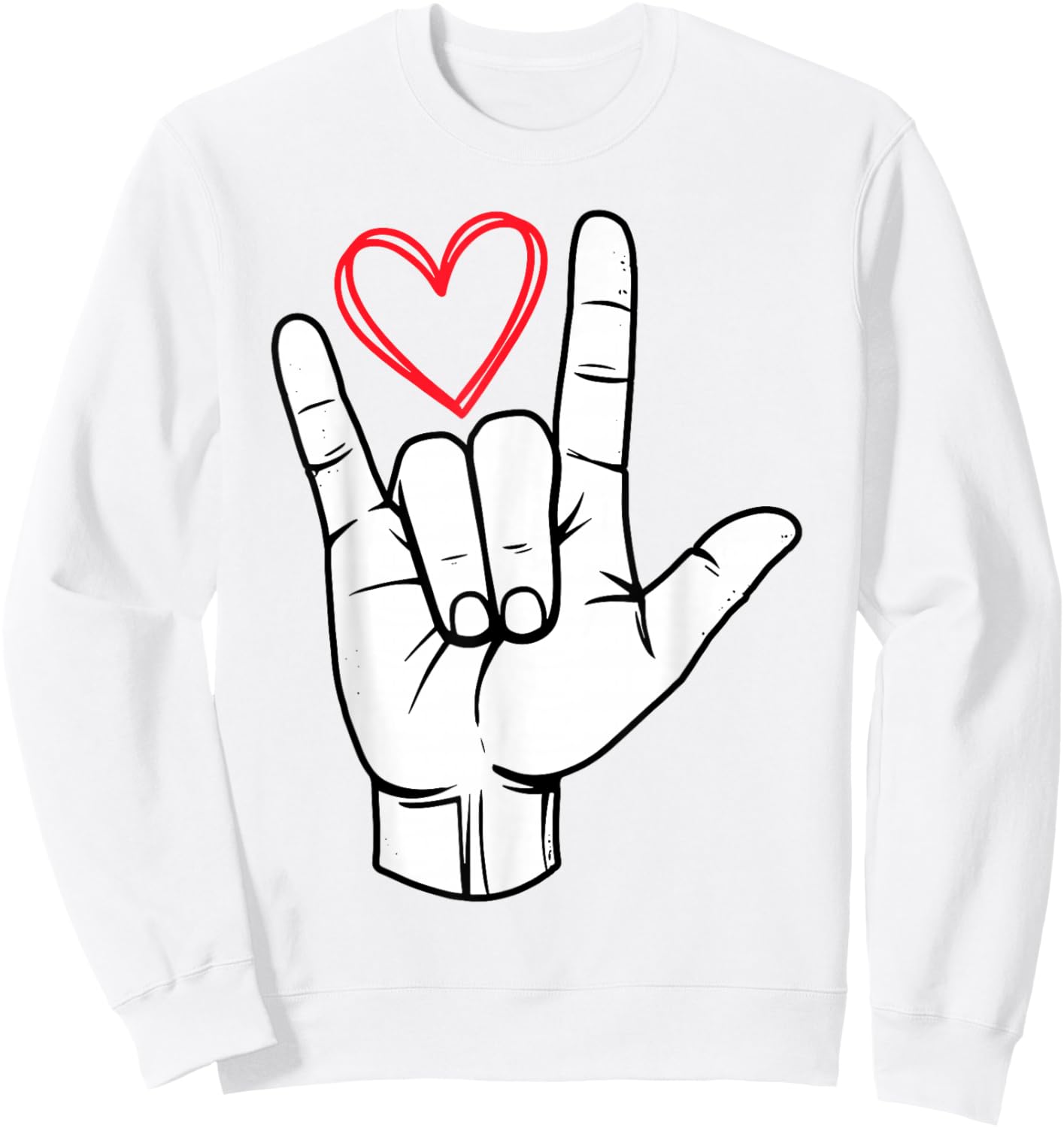 I Love You Sign Language Valentine's Day ASL Heart Sweatshirt - Sweatshirt | White