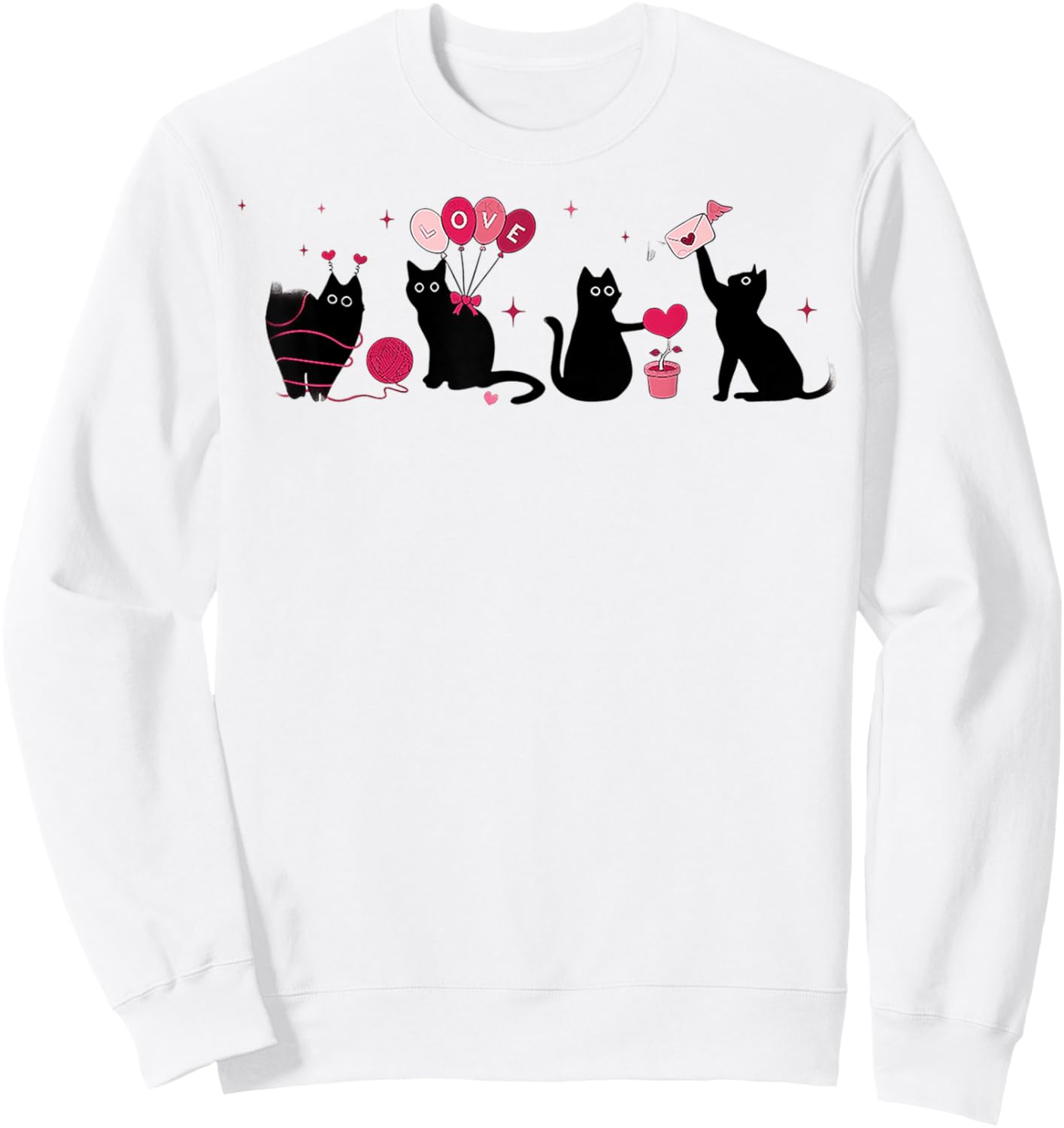 Retro Black Cat Playing Heart Valentines Day Cat Kitty Lover Sweatshirt - Sweatshirt | White