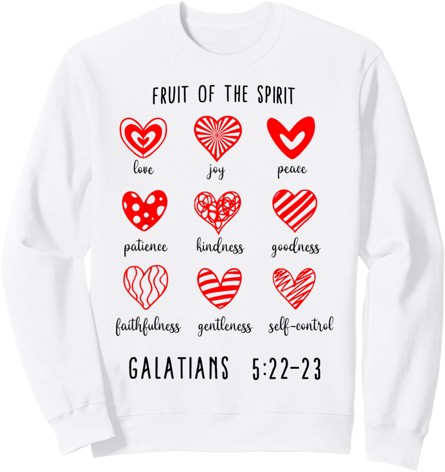 Fruit of The Spirit Christian Hearts Galatians 5:22-23 Sweatshirt - Sweatshirt | White