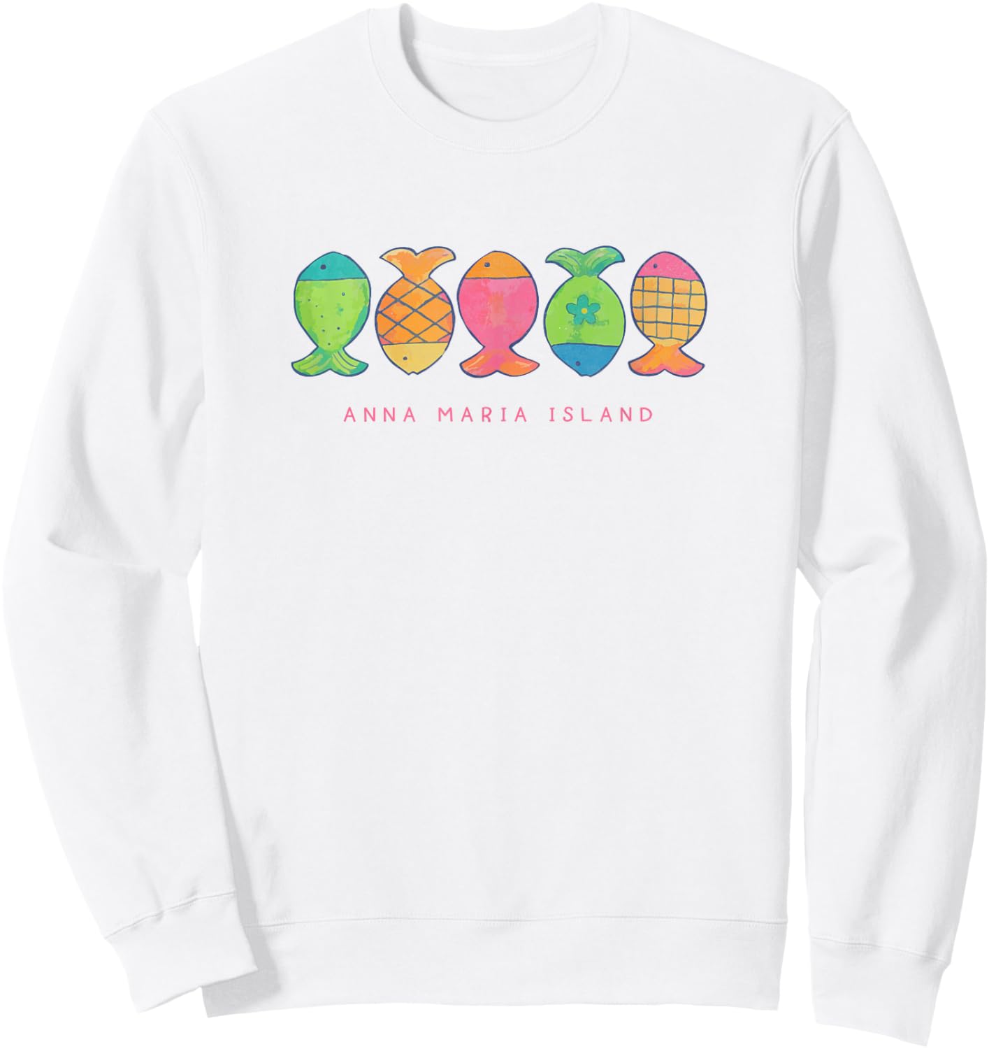 Anna Maria Island Cute Beachy Fish Art Graphic Sweatshirt - Sweatshirt | White