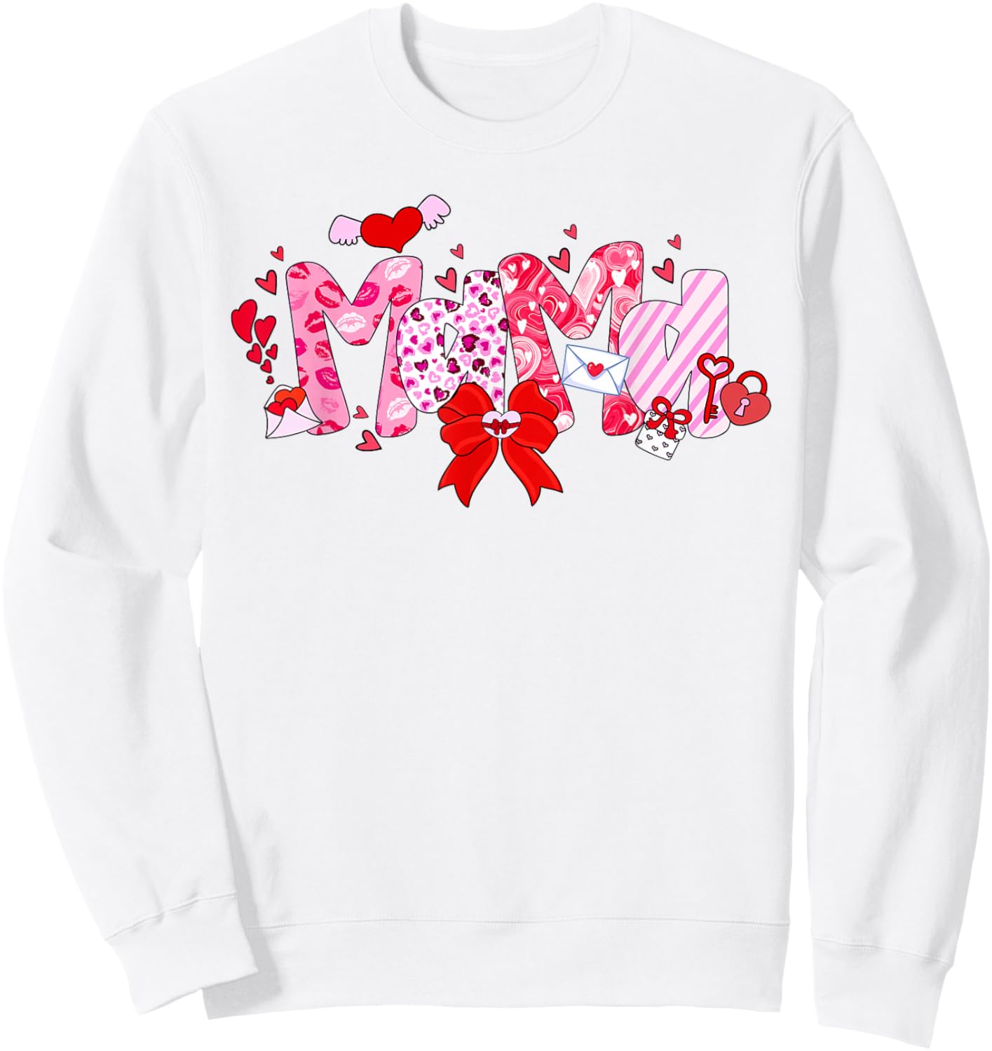 Valentine Mama Heart Mom Valentines Day Coquette Bow Sweatshirt - Sweatshirt | White