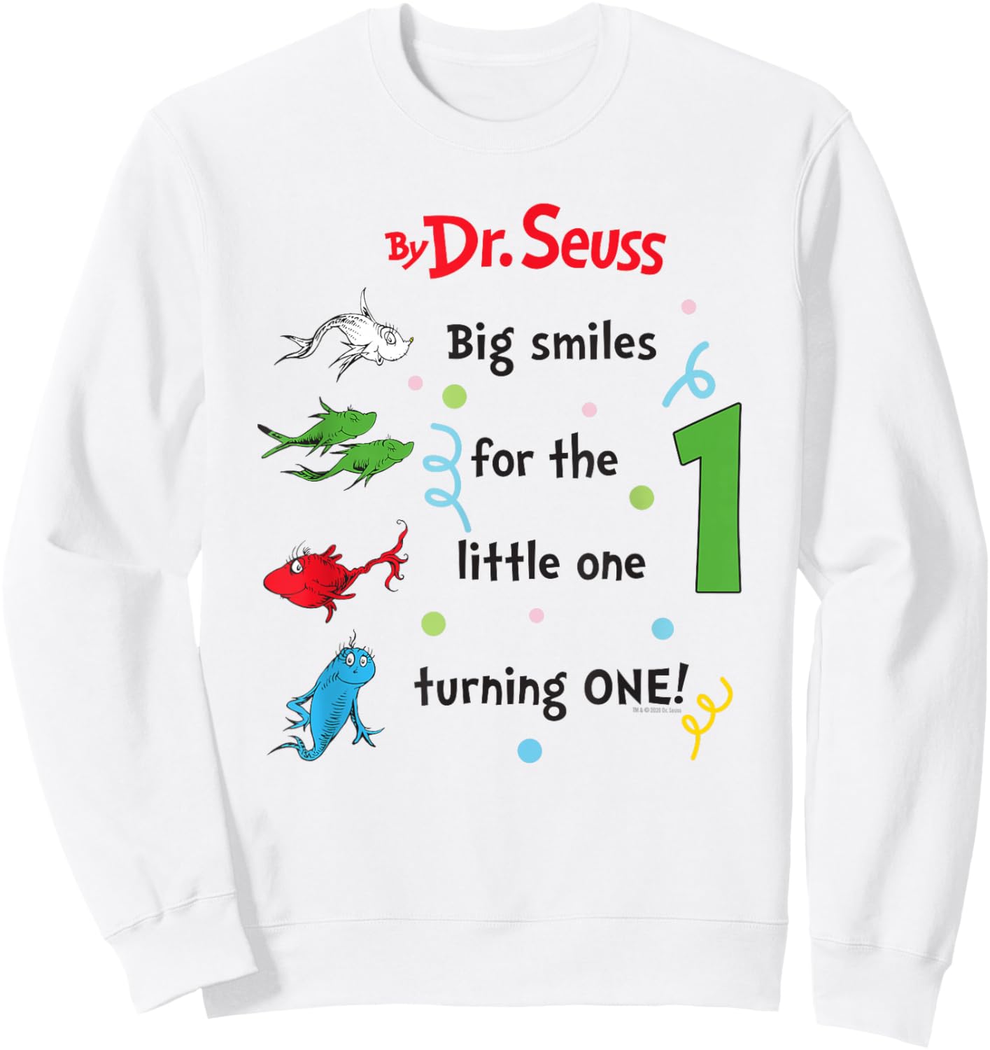 Dr. Seuss 1 Fish 2 Fish Birthday Officially Licensed Sweatshirt - Sweatshirt | White