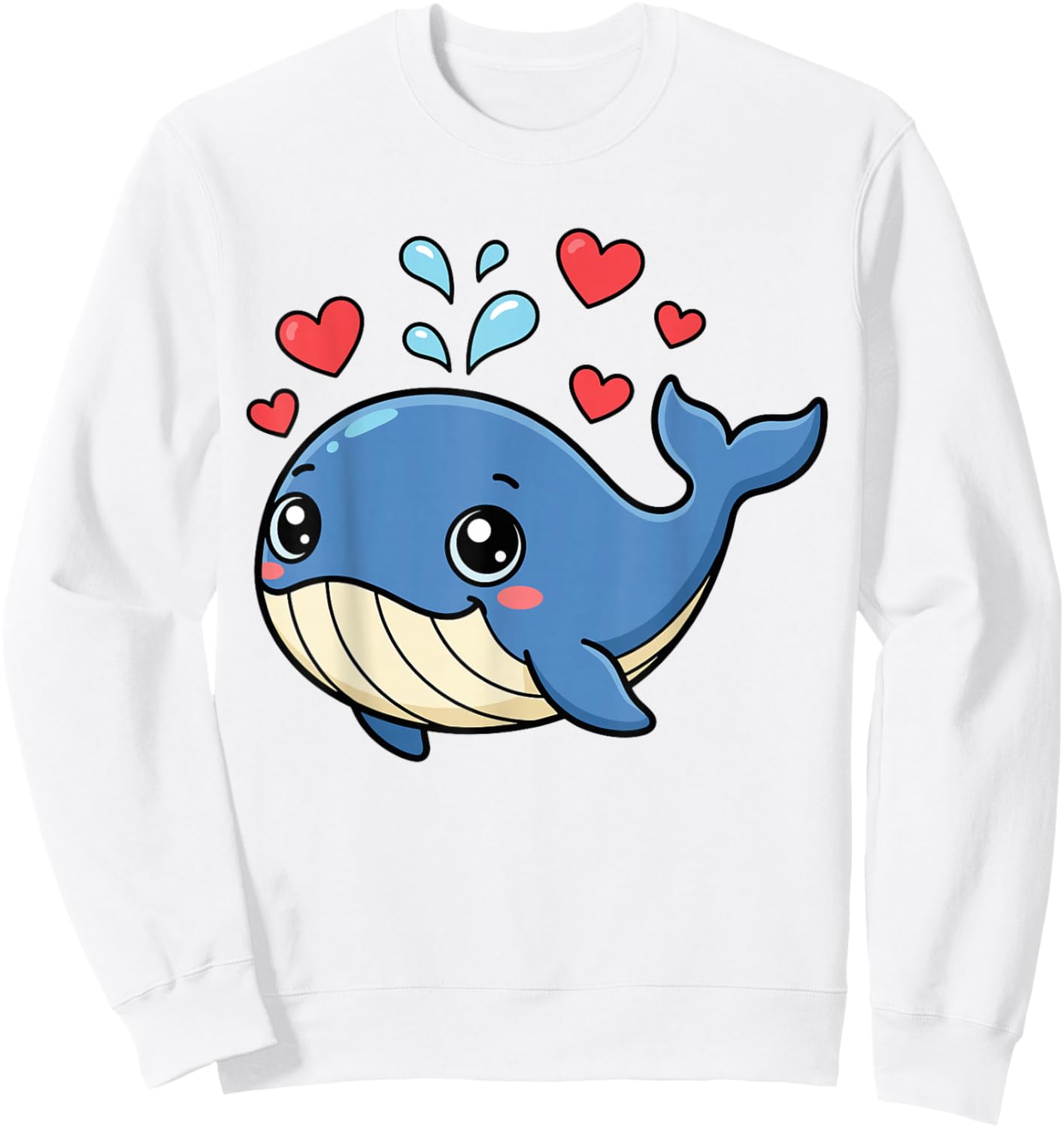 Cute Whale Valentines Whale Watching Hearts Cartoon Boy Girl Sweatshirt - Sweatshirt | White